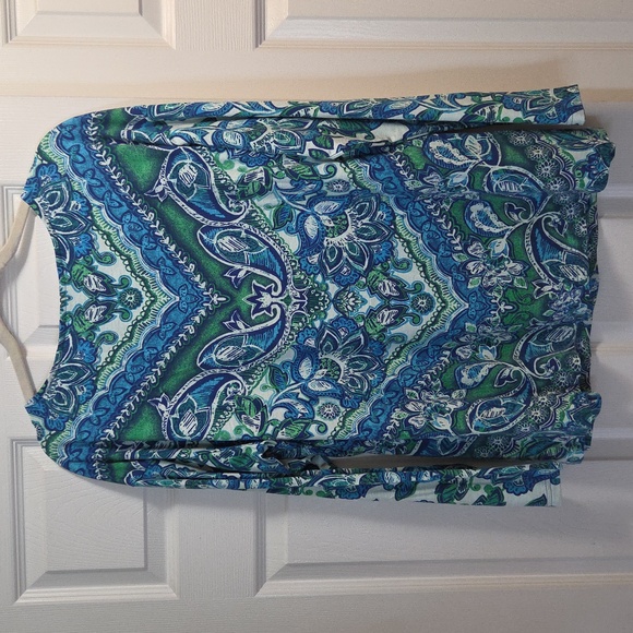 belle by Kim Gravel Blue and Green Paisley Long Sleeve Tee - Picture 4 of 4